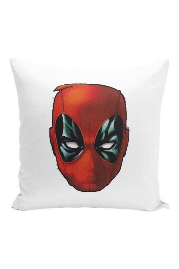 Deadpool Face Mask Printed Decorative Pillow White/Orange/Black 16x16inch
