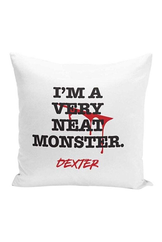 Neat Monster Dexter Printed Decorative Pillow White/Black/Red 16x16inch