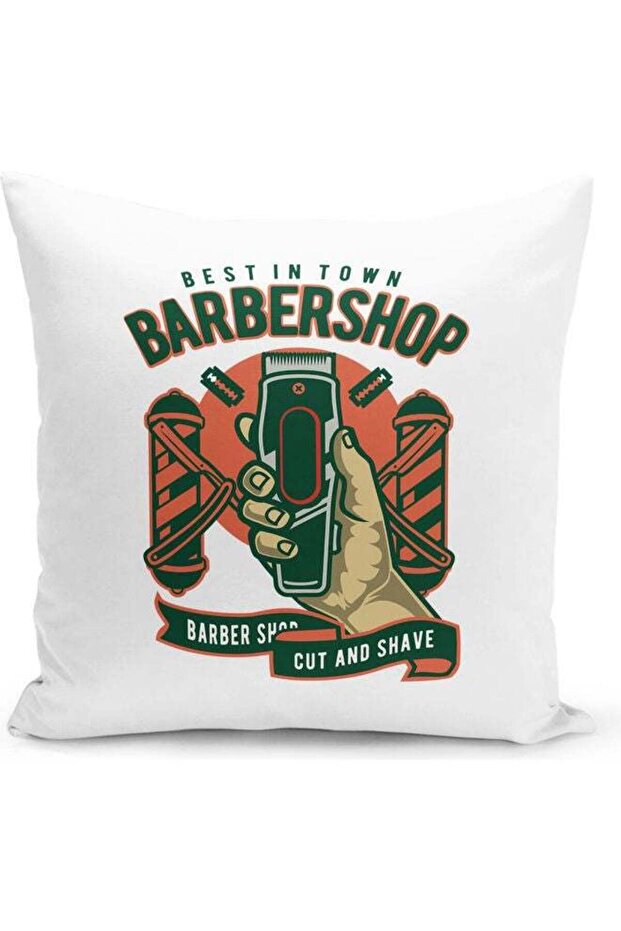 Barber Equipment Themed Decorative Throw Pillow White/Red/Blue 40x40cm