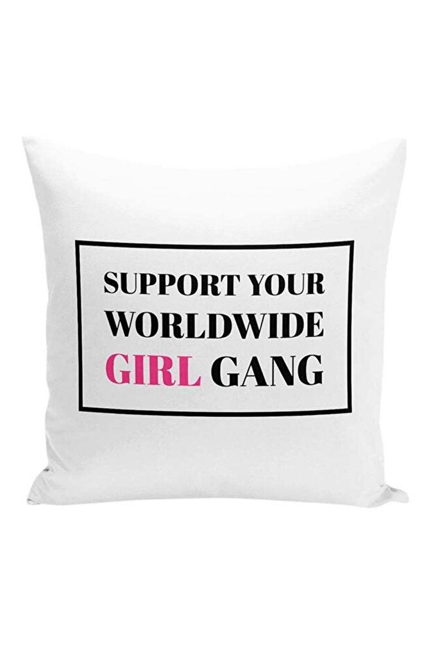 Quote Printed Decorative Pillow White/Black/Pink 16x16inch