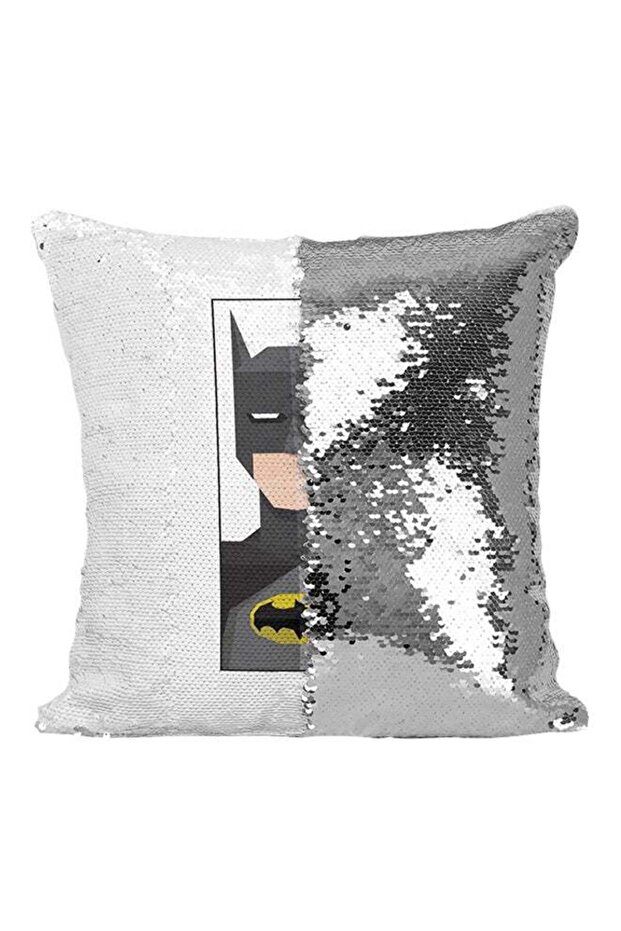 Batman Super Hero Sequined Throw Pillow Silver/White/Black 16x16inch