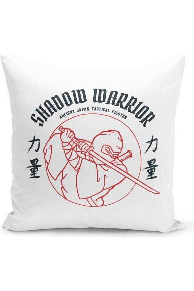 Shadow Warrior Themed Decorative Throw Pillow White/Black/Red