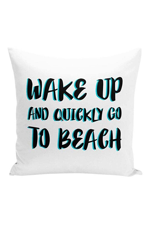 Wake Up And Quickly Go To Beach Decorative Pillow White/Black/Blue 16x16inch