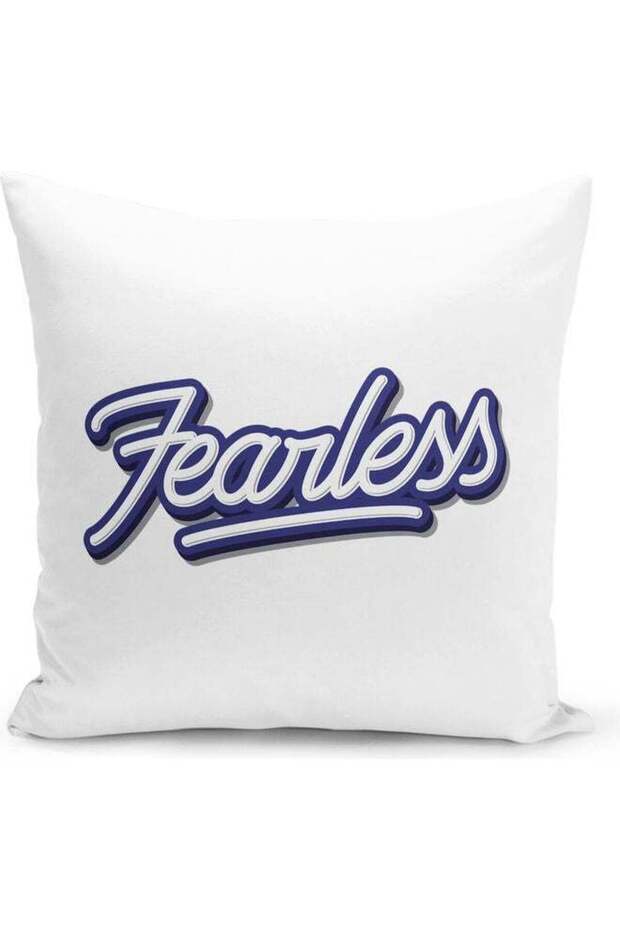 Fearless Text Themed Decorative Throw Pillow White/Blue 40x40cm