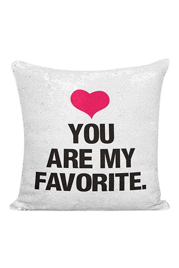 You Are My Favorite Sequined Pillow White/Silver/Black 16x16inch