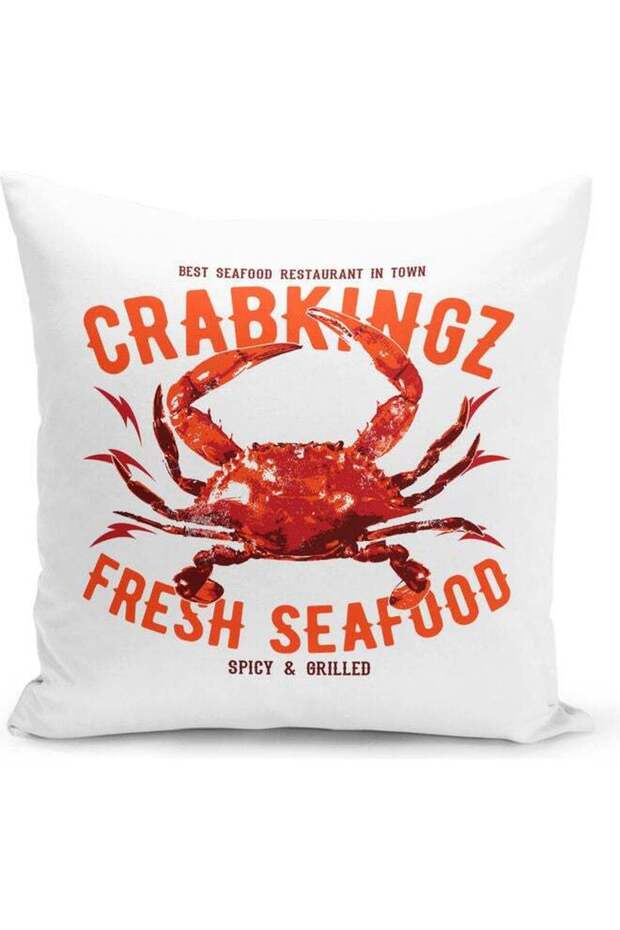 Crab Themed Decorative Throw Pillow White/Red/Orange 40x40cm