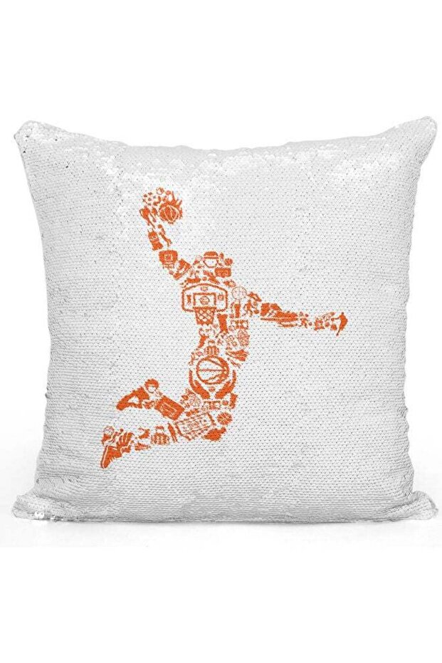 Basket Ball Sequin Decorative Throw Pillow White/Silver/Orange 40x40cm