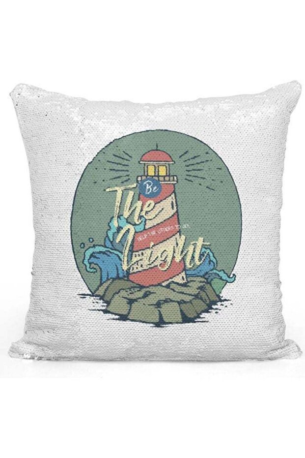 Be The Light Quote Themed Sequin Decorative Throw Pillow White/Silver/Green 40x40cm