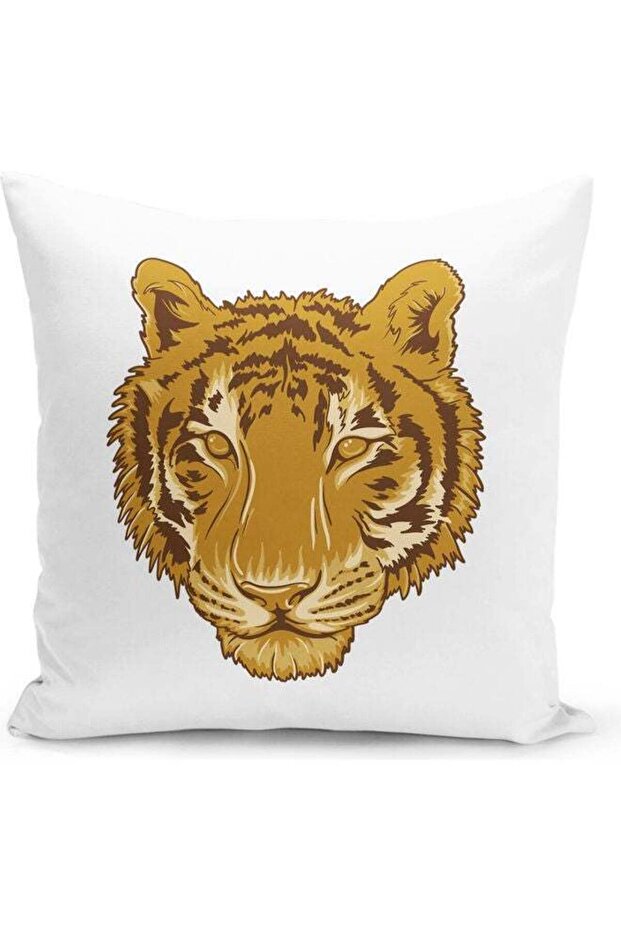 Tiger Face Print Decorative Pillow White/Brown