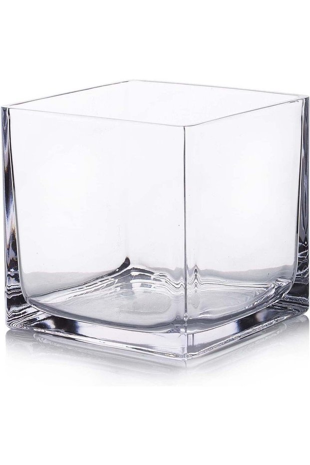 LATIFA FLORAL Cube Glass Vase, 5x5 Inch Glass Vase for Flowers Planter, Clear Square Glass Vases, F