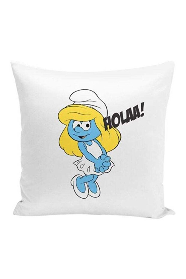 Smurf Printed Throw Pillow White/Yellow/Blue 16x16inch