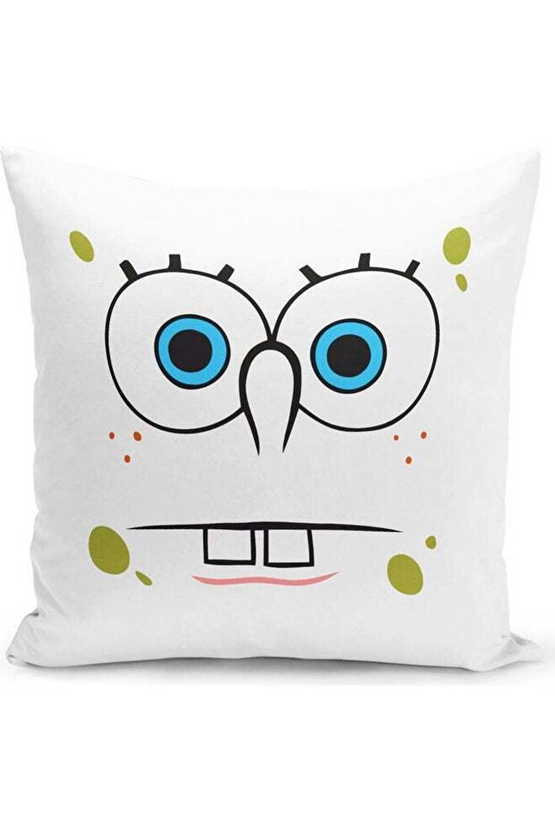 Sad Spongebob Face Themed Throw Pillow White/Green/Blue 16x16inch