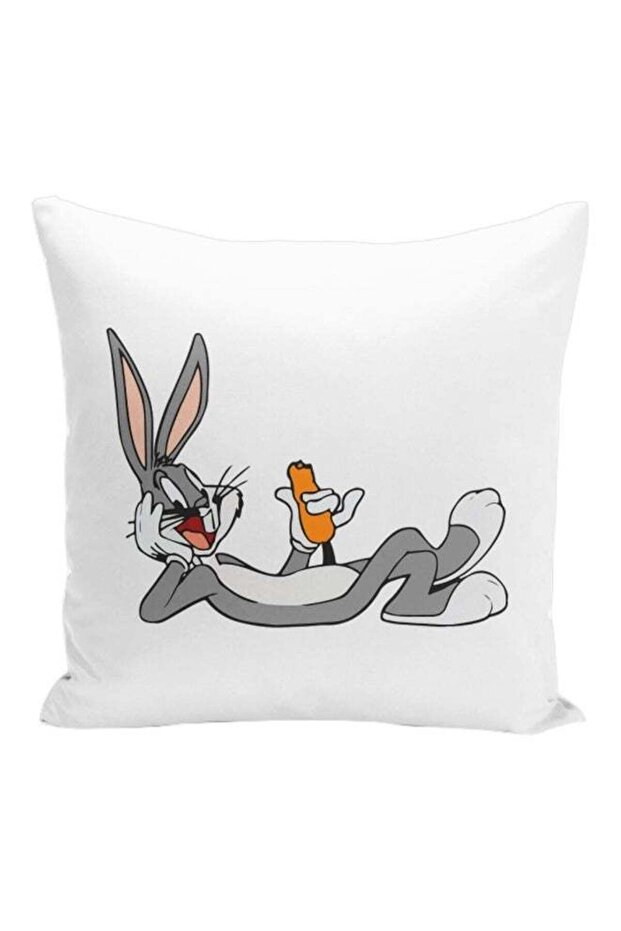 Bugs Bunny Printed Decorative Pillow White/Grey/Orange 16x16inch