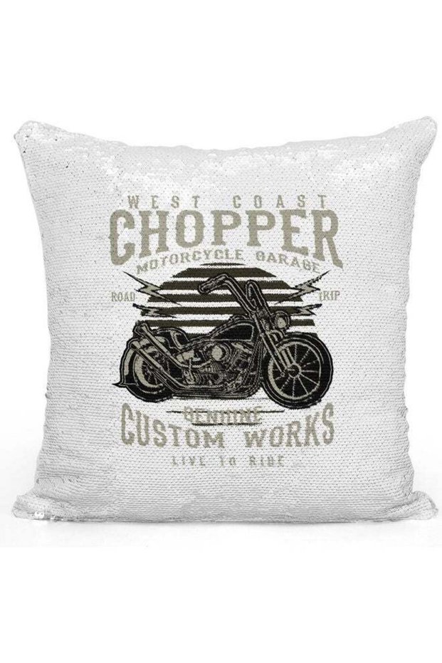 West Coast Themed Sequin Decorative Throw Pillow White/Silver/Black 40x40cm