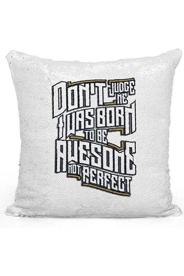 Don’t Judge Me Quote Themed Sequin Decorative Throw Pillow White/Silver/Black 40x40cm