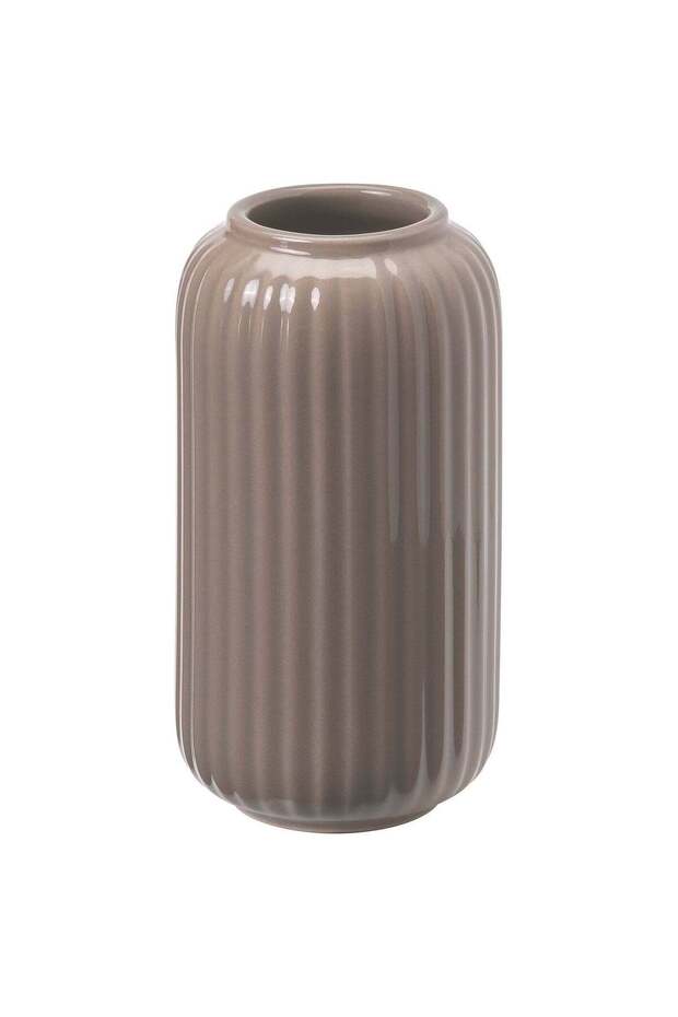 Grooved Stoneware Vase, Dark Grey-Beige, 12 cm