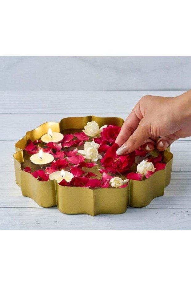 Divine Quest Urli Bowl Set for Decoration Indian - 9 Inch | Lotus Urli Bowl for Diwali Diya, Indian
