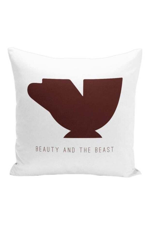 Beauty And The Beast Printed Decorative Pillow White/Brown 16x16inch