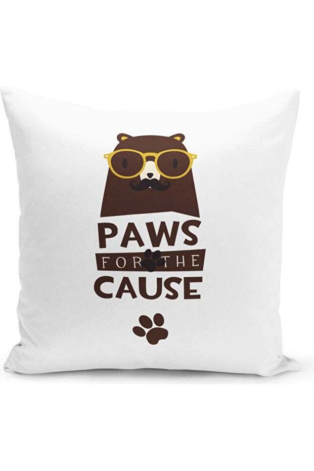 Paws For The Cause Themed Decorative Throw Pillow White/Brown 40x40cm