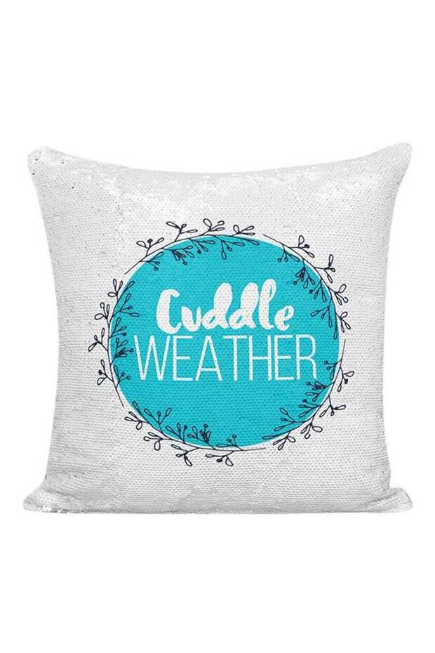 Floral Cuddle Weather Sequined Pillow Silver/White/Blue 16x16inch