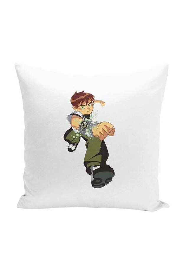Ben 10 Kid Running Throw Pillow With Stuffing White 16x16inch