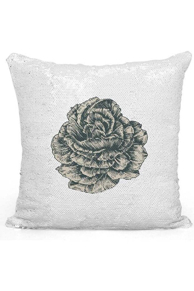 Flower Themed Sequin Decorative Throw Pillow White/Grey/Silver 40x40cm