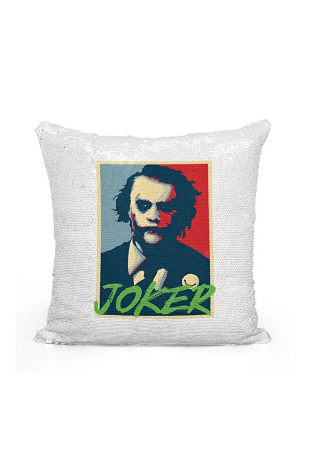 Joker Theme Sequined Throw Pillow Silver/White/Blue 16x16inch