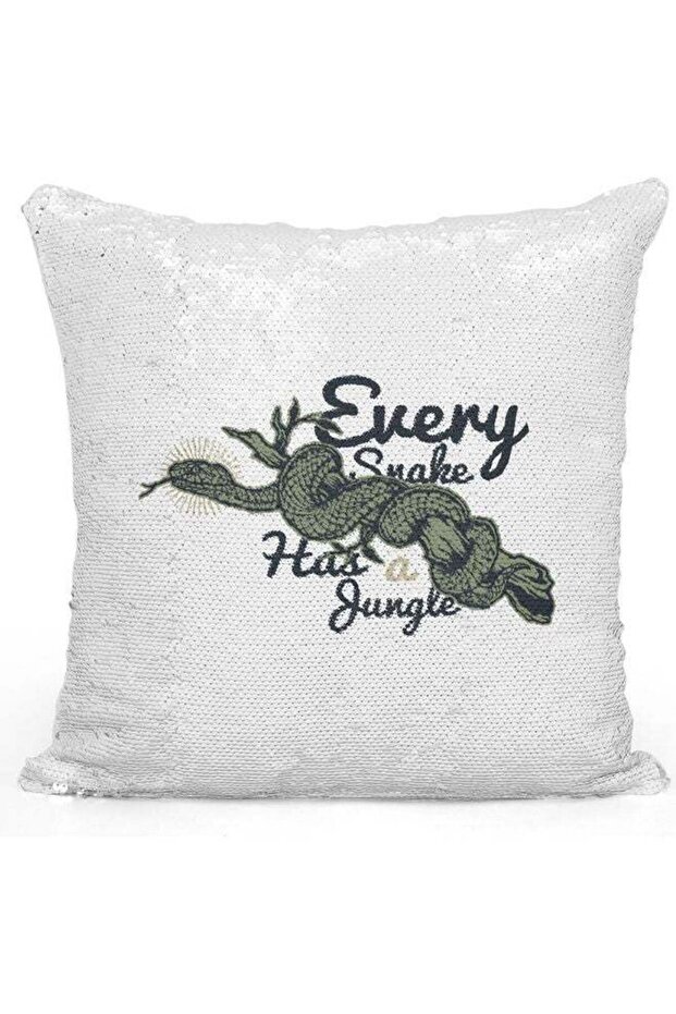 Snake Print Sequin Decorative Throw Pillow White/Silver/Black 40x40cm