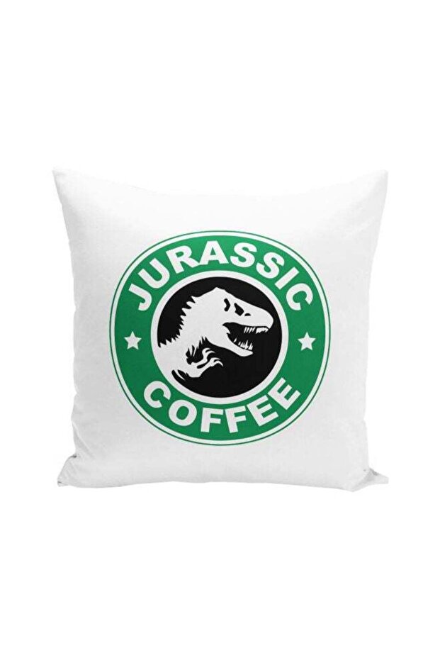 Jurassic Coffee Printed Decorative Pillow White/Green/Black 16x16inch