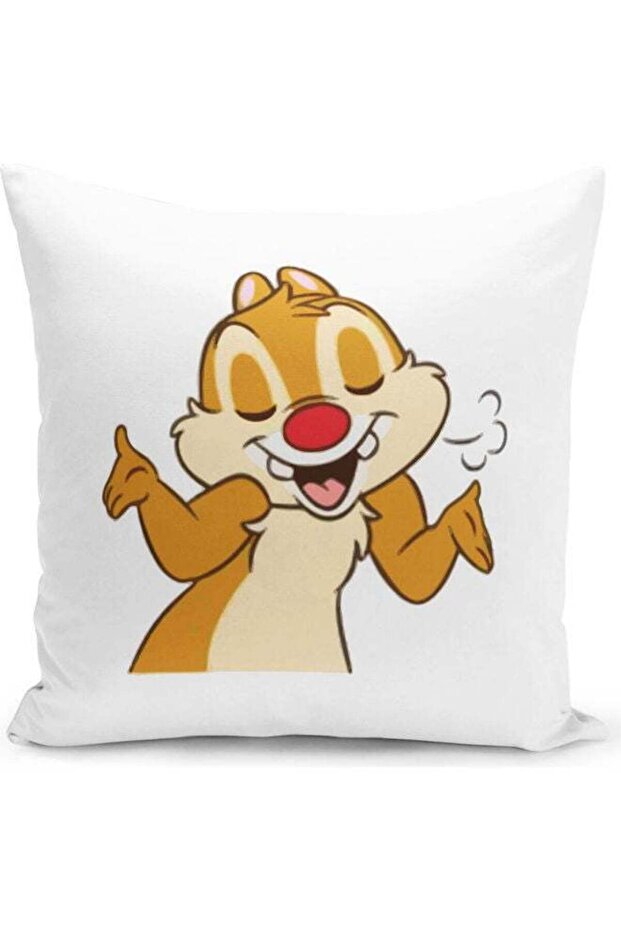 Funny Smiling Chip And Dale Themed Throw Pillow White/Red/Yellow 16x16inch