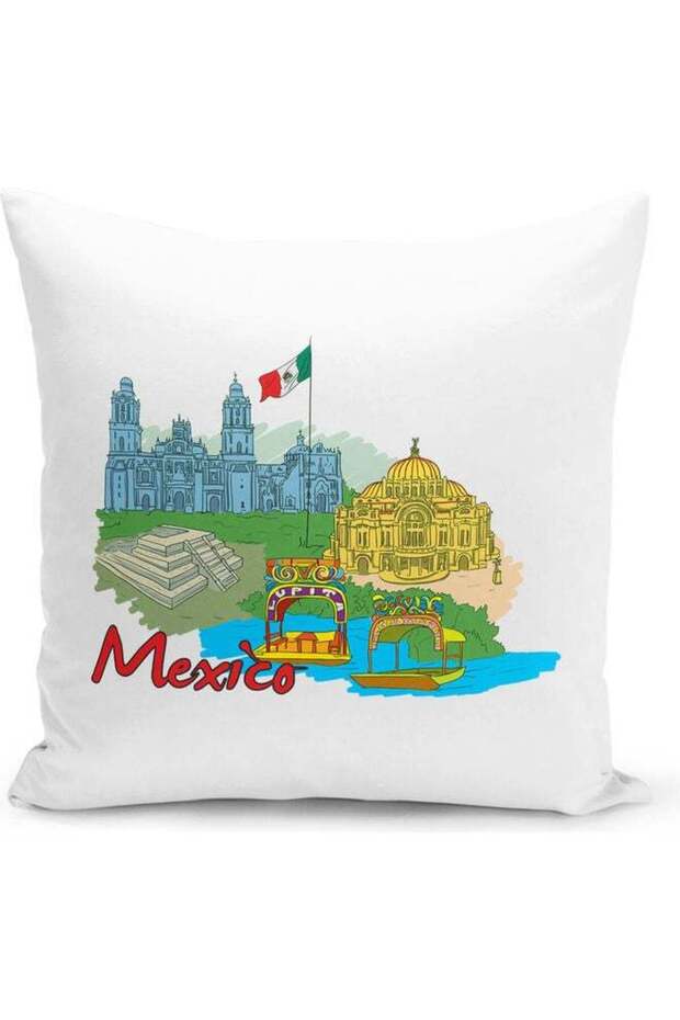 Mexico Themed Decorative Throw Pillow White/Green/Red 40x40cm