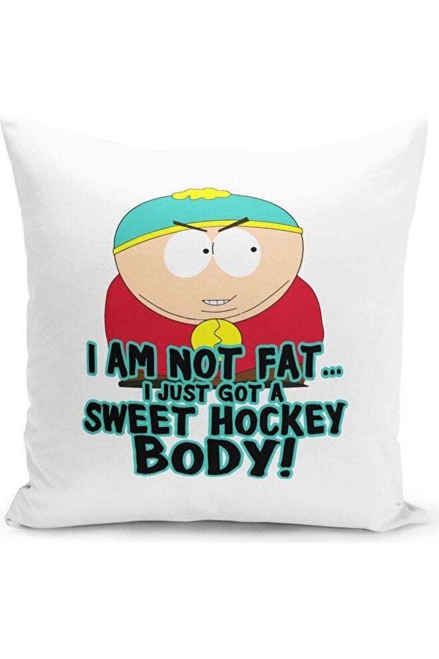 Eric Cartman I Am Not Fat Quote Themed Throw Pillow White/Red/Green 16x16inch