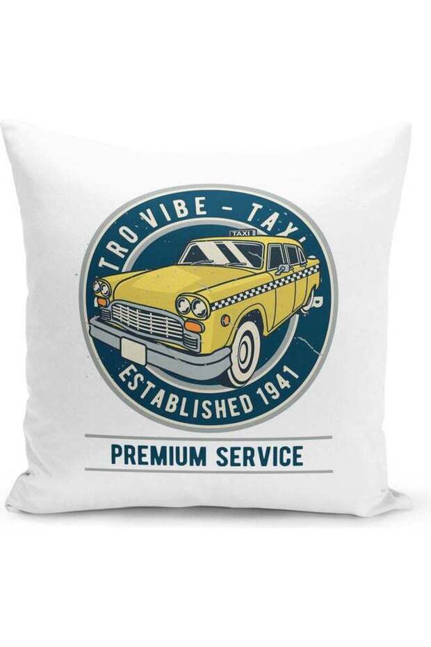 Retro Vibe Themed Decorative Throw Pillow White/Yellow/Blue