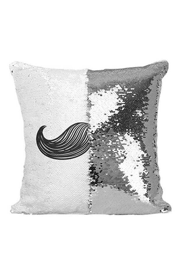 Mustache Man Cave Sequined Throw Pillow Silver/White/Black 16x16inch