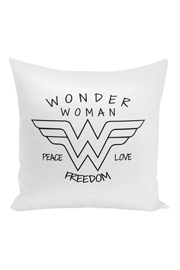 Wonder Woman Printed Decorative Pillow White/Black 16x16inch