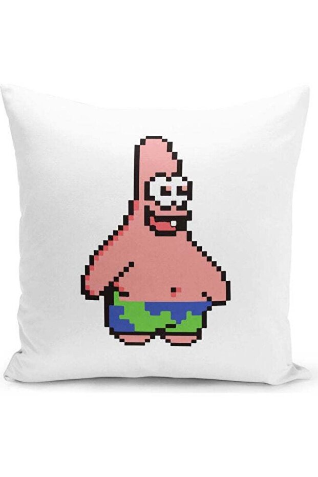 Pixel Art Spongebob Patrick Star Themed Throw Pillow White/Green/Pink 16x16inch