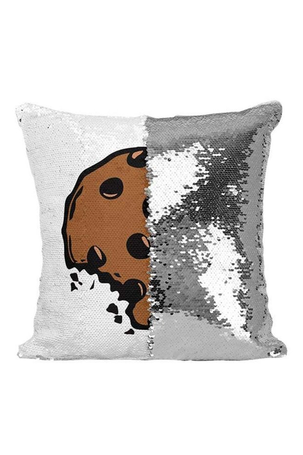 Chocolate Chip Cookie Lovers Sequined Throw Pillow Silver/Brown/Black 16x16inch