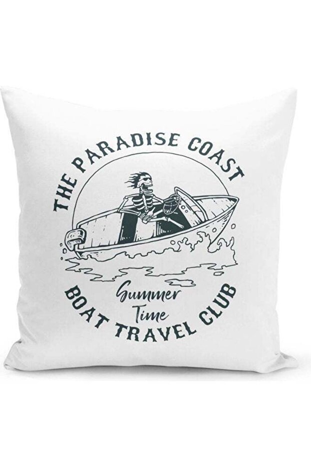 Paradise Quote Themed Decorative Throw Pillow White/Blue 40x40cm