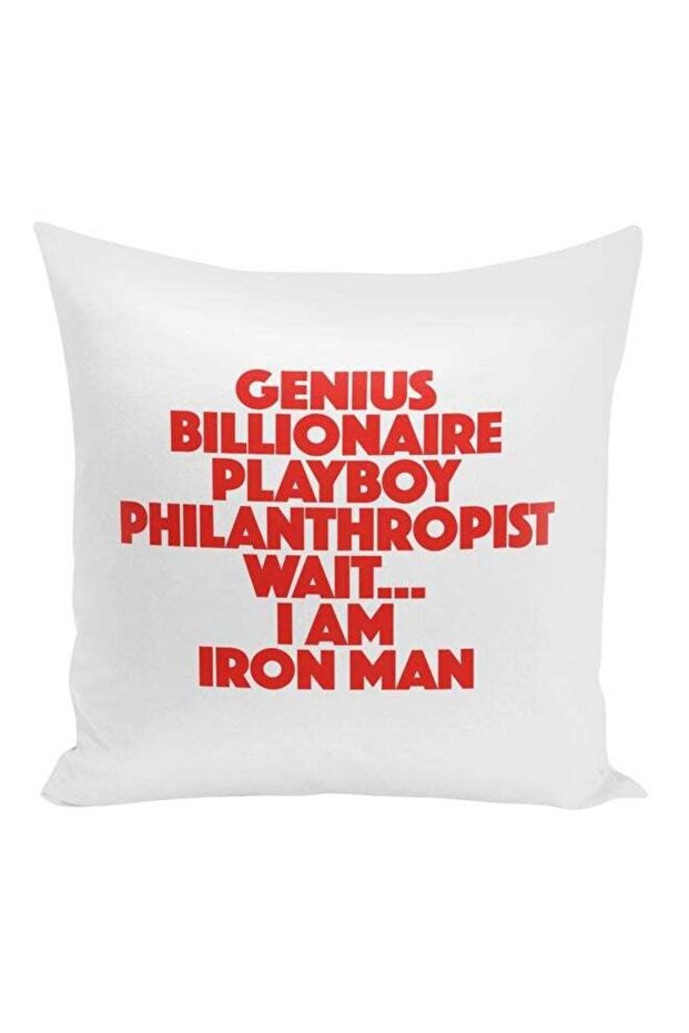 Iron Man Quote Printed Decorative Pillow White/Red 16x16inch