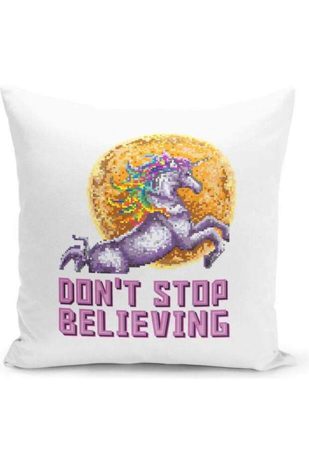 Don’t Stop Believeing Quoted Decorative Throw Pillow White