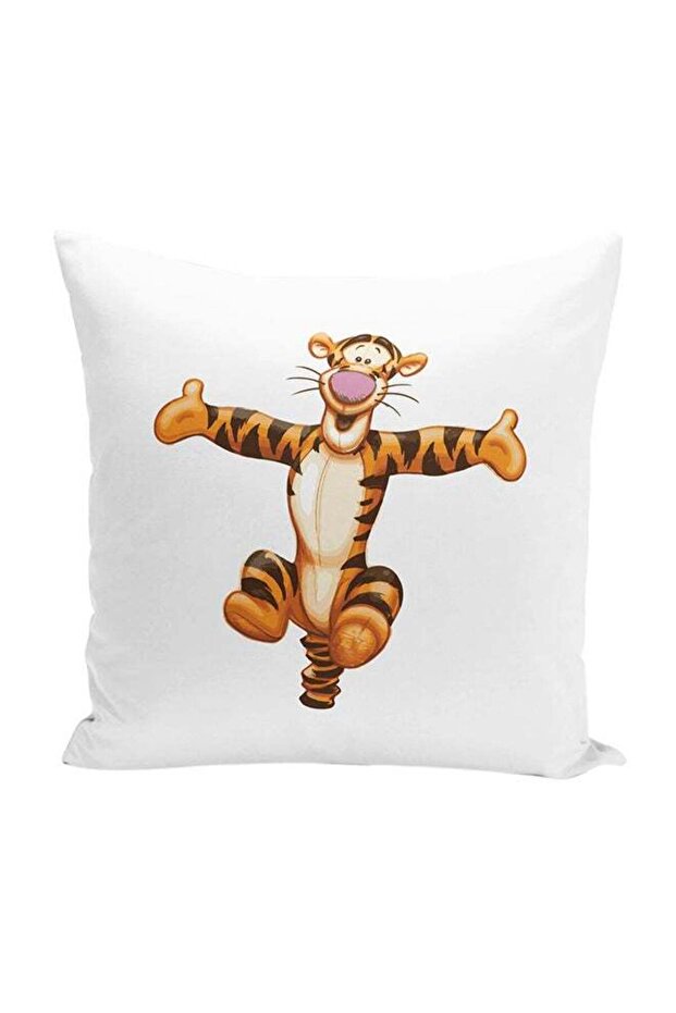 Pooh Tigger Jumping Decorative Throw Pillow White 16 x 16inch