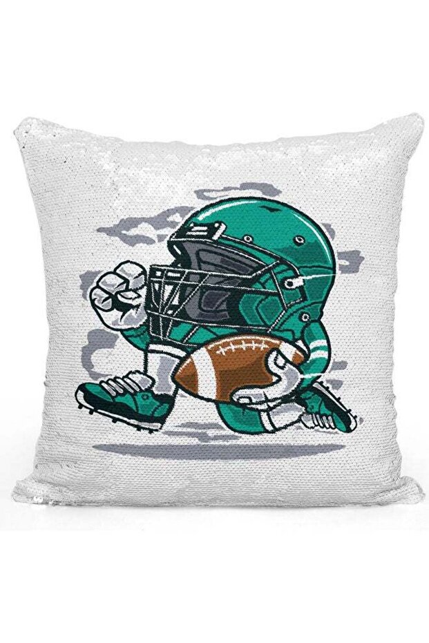 Helmet Character Sequin Decorative Throw Pillow White/Green/Silver 40x40cm
