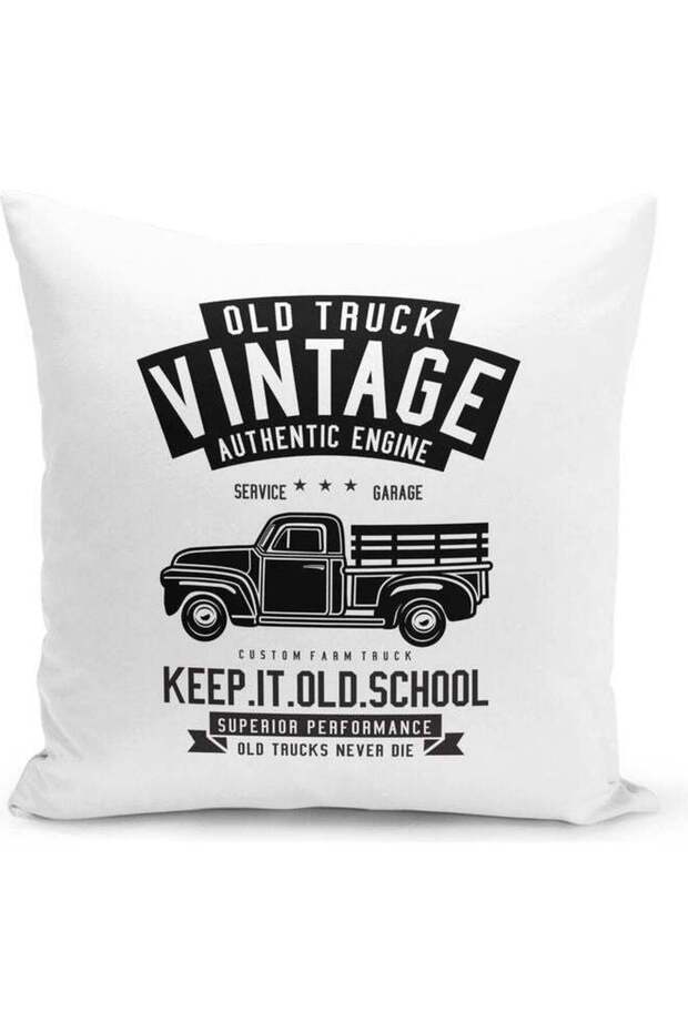 Vintage Truck Design Decorative Pillow White/Black
