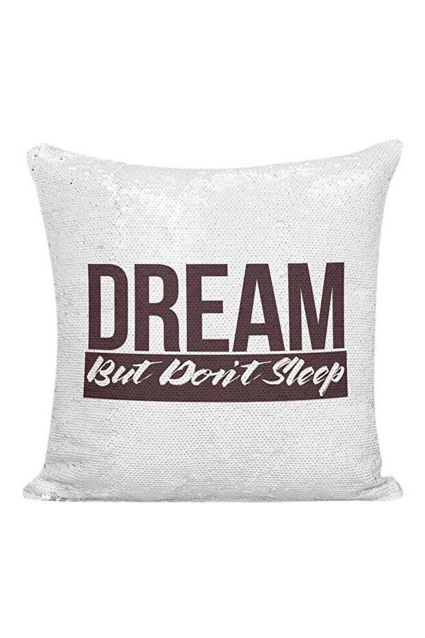 Dream But Don't Sleep Sequined Pillow White/Silver/Purple 16x16inch