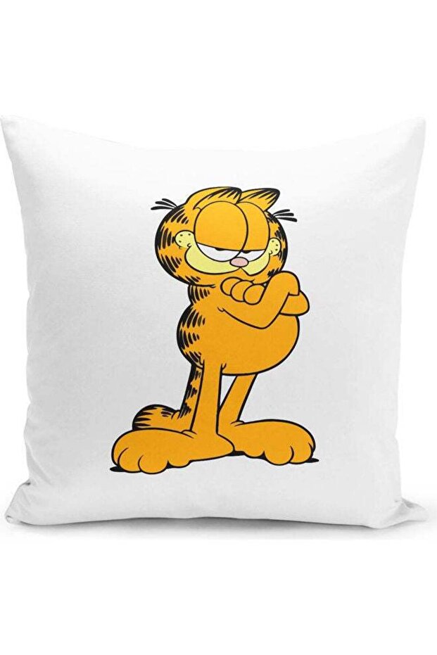 80s Cartoon Garfield Themed Throw Pillow White/Pink/Yellow 16x16inch