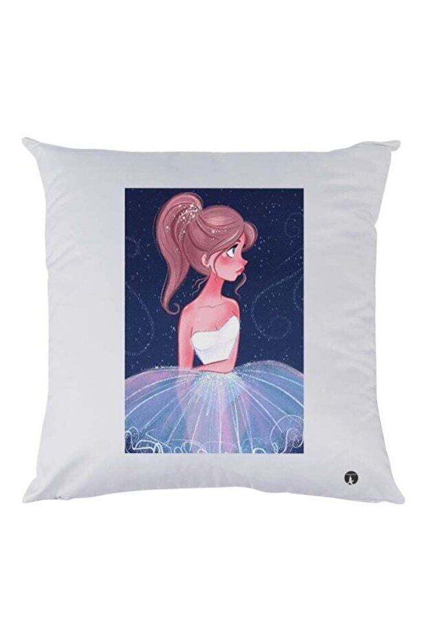 Cartoon Girl Printed Throw Pillow White/Blue/Pink 30x30cm