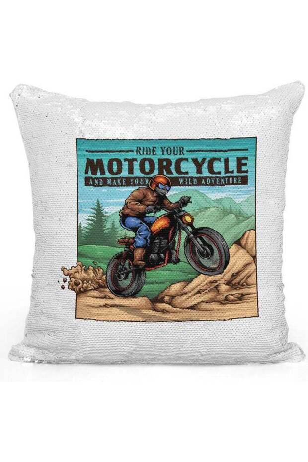 Ride Your Motorcycle Sequin Decorative Throw Pillow White/Silver/Green 40x40cm