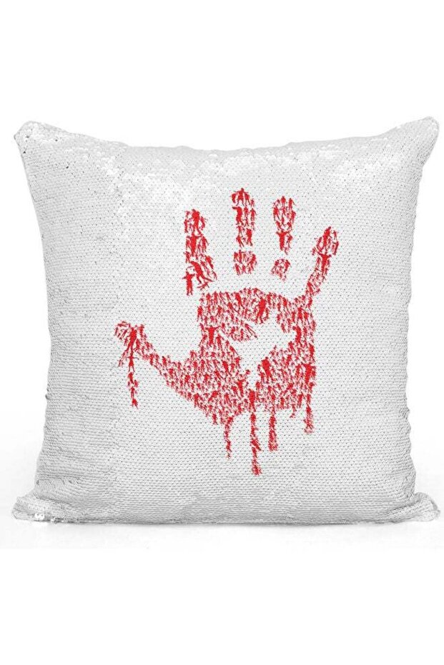 Red Sequin Decorative Throw Pillow White/Red/Silver 40x40cm