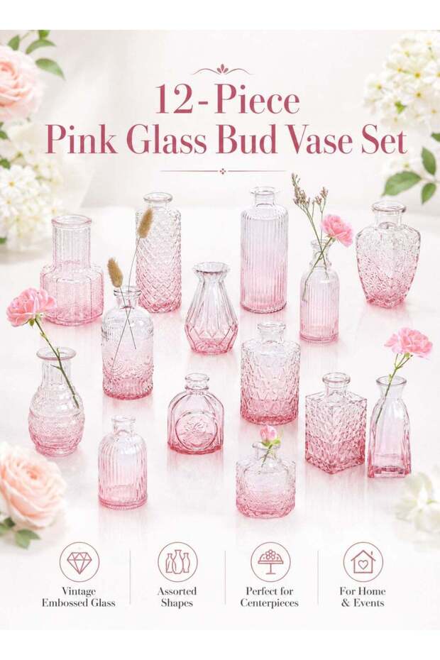 Glass Bud Vases Set of 12,Small Glass Vase for Centerpieces,Small Vases for Flowers,Mini Vintage Fl