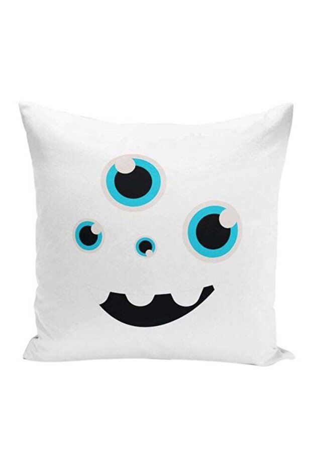 Monster Printed Decorative Pillow With Stuffing White/Black/Blue 16x16inch